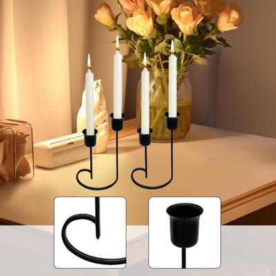 2Pcs Candle Holders Candlesticks Half Heart Shaped Base Art Decorative Black Stands for Villa
