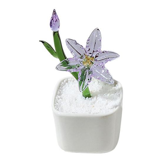 

Mini Glass Potted Flower Figurine Hand Blown Faux Crystal Artificial Lily Flower Collectible Ornament for Women Mom Wedding Home Table Centerpiece фіолетовий