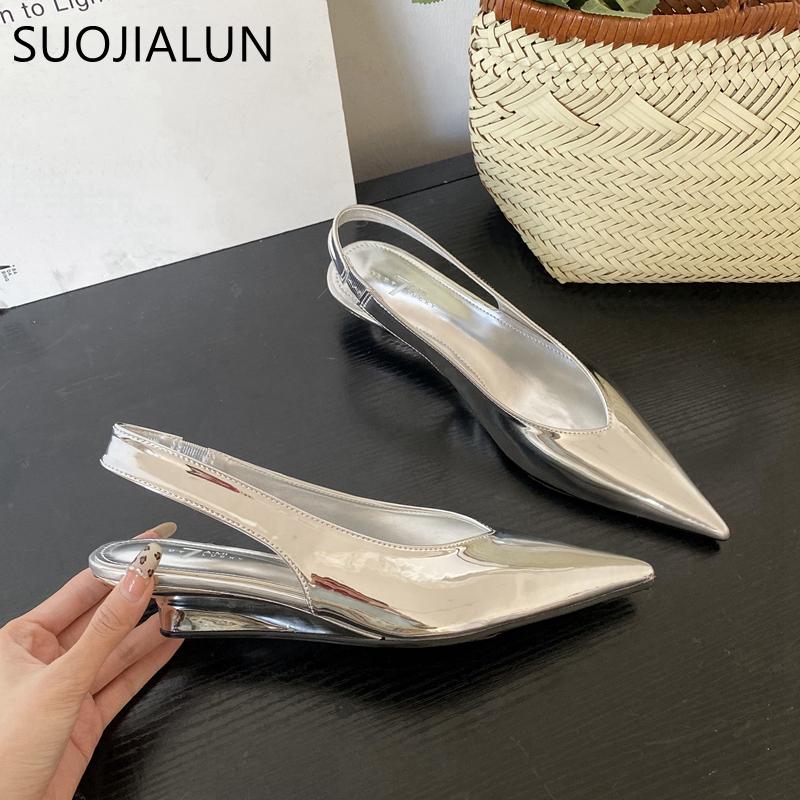 Fashion SUOJIALUN 2025 Spring New Brand Women Sandal Fashion Shallow Slip On Ladies Elegant Dress Single Shoes Low Wedge Heel Mules Shoe