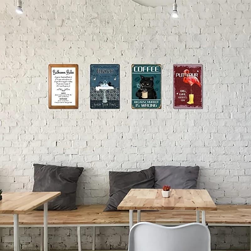 1pc "Coffee Because Murder Is Wrong" Wall Decor Sign, Funny Black Cat Tin Sign, Vintage Retro Poster Paintings Cute Cat & Coffee