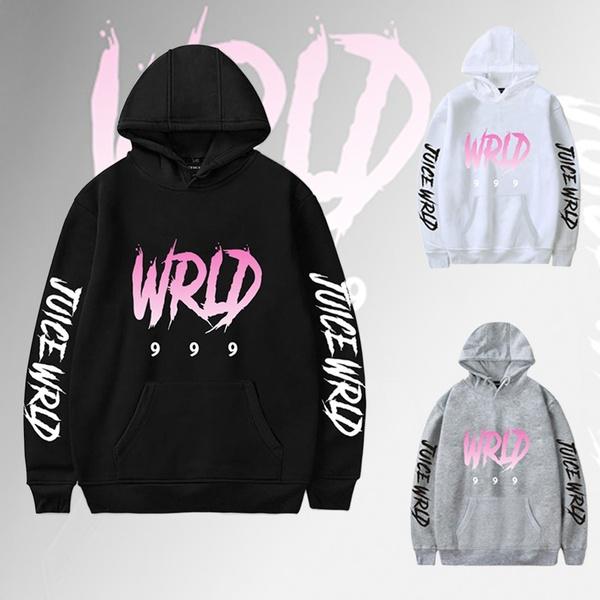 Men's Autumn Winter Juice Wrld Printed Pullover Sweatshirts Fashion Flame Print Plus Velvet Pullover Hoodie for Men