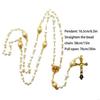 62KD Vintage Pearl Beads Rosary Necklace Jesus Christ Crucifix for Cross Pendant Necklaces for Women Jewelry Charm Prayer Gifts