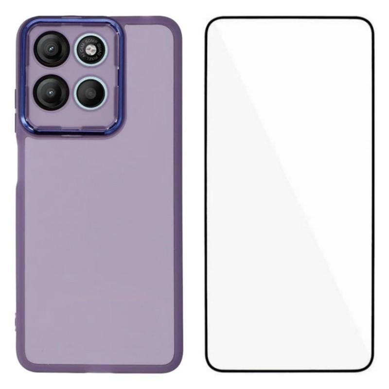 For Motorola Moto G15 4G TPU Case WANLONFENG DKSM Series Electroplated Frame Back Cover with Tempered Glass