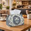 1pc French Toile Vintage Tissue Box with Countryside Mansion Floral Wreath-Napkin Storage Organizer for Kitchen,Car Decorative Box,Purpose for Living 