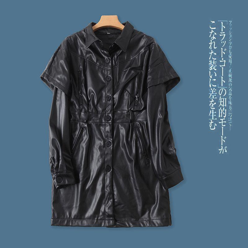 

Женское платье из ПУ кожи, осенняя новая мода, однобортное Black B- 20-4-5 XS