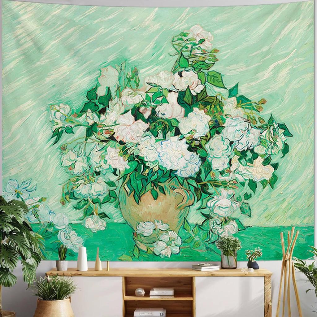 Forest Green Natural Pattern Tapestry Wall Decoration, Misty Forest Sunlight Mural Tapestry Bedroom Aesthetics