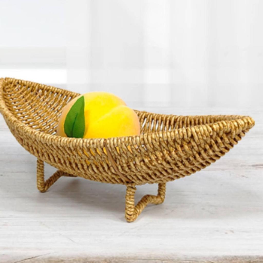 PP Fruit and Snack Serving Basket Faux Rattan Woven with Legs Brown