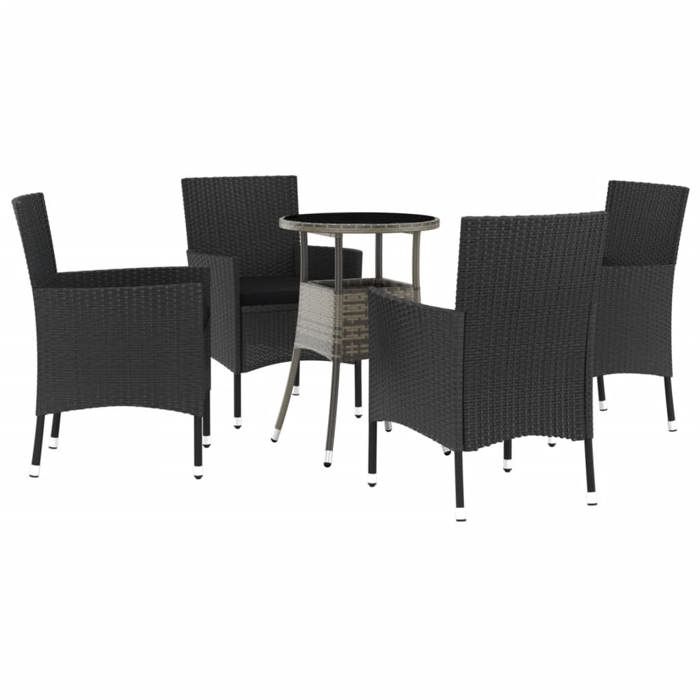 VidaXL Ensemble de bistro de jardin 5 pcs coussins noir poly rotin, ensemble de bistrot, ensemble de bistrot extérieur, 3187427