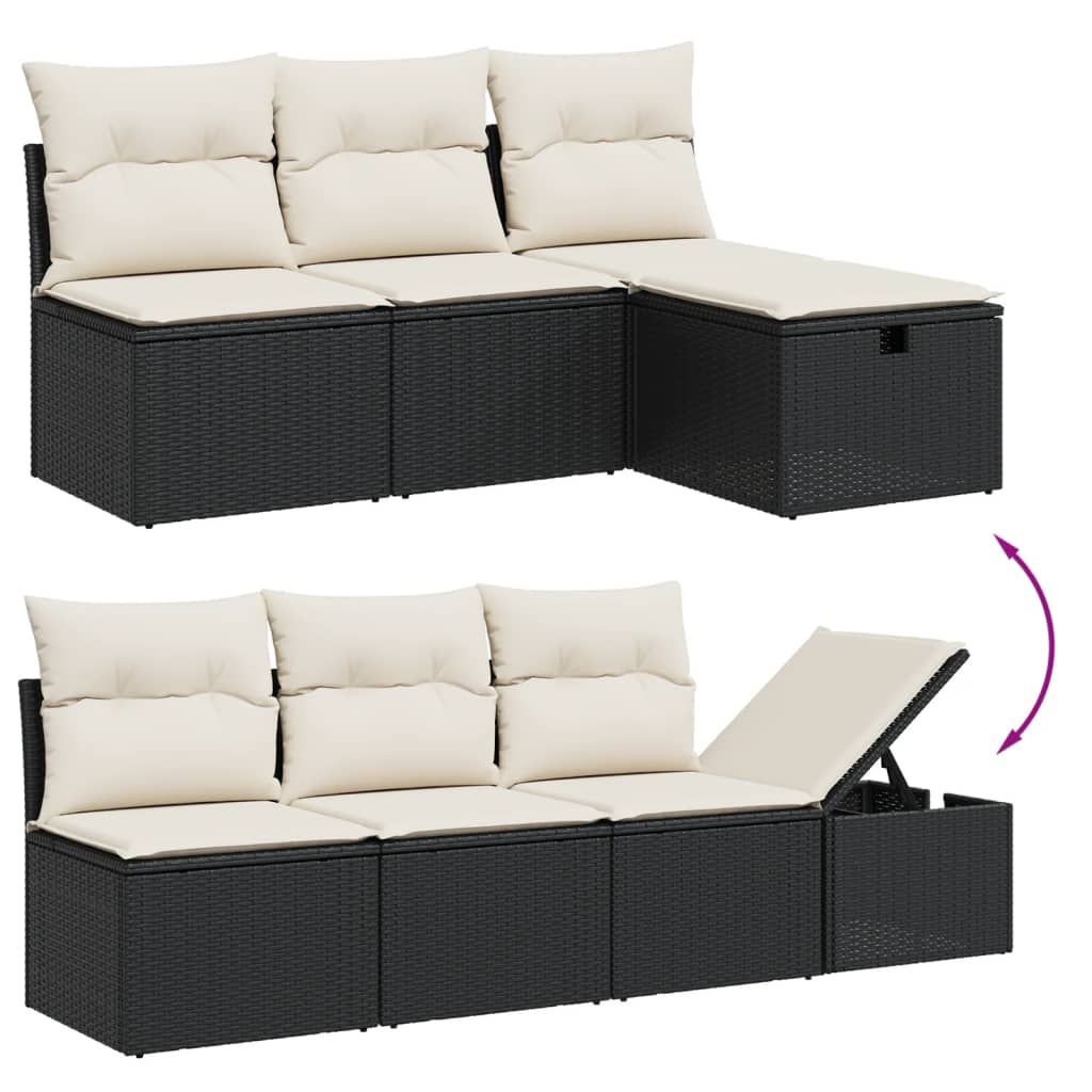 9 piece Garden Sofa Set with Cushions Black Poly Rattan