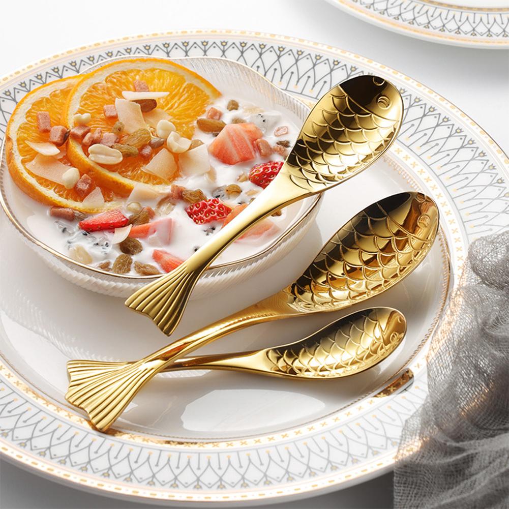 Food Grade Metal Dessert Spoon Unique Fish-Shaped Design Festive Holiday Buffets