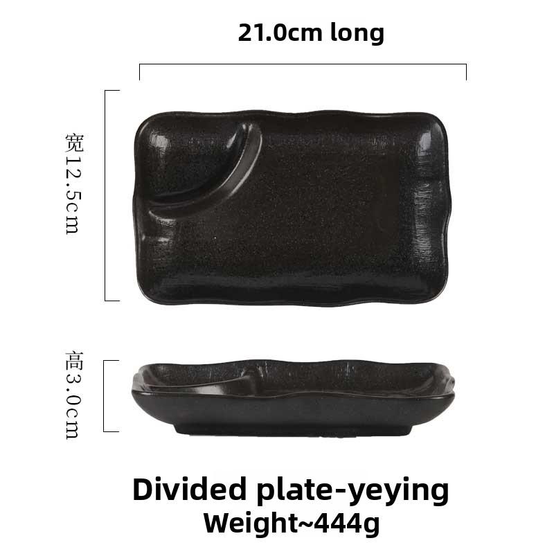 

Japanese style ceramic dumpling plate, rectangular with vinegar dish, divided ceramic plate, grilled meat flat plate