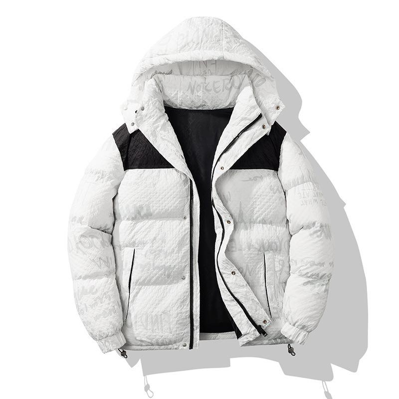 

Colored cotton jacket men s autumn and winter short thickened warm bread jacket down trendy cotton jacket 4XL белый