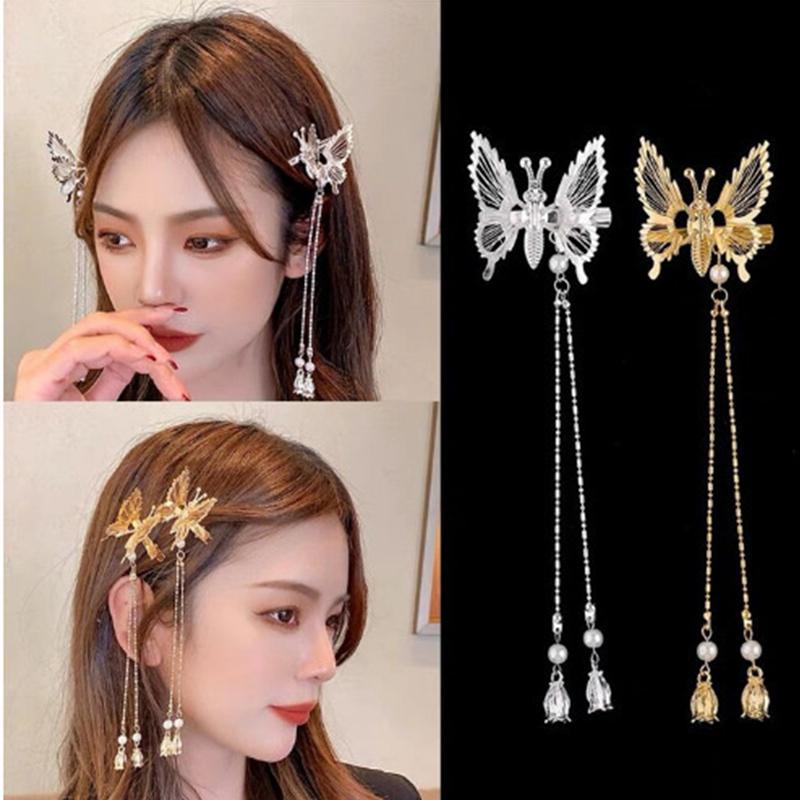 Moving Butterfly Tassel Hairpin Girl Retro Sweet Fairy Hairclips Side Clip Hair Tie Korean  Hair Accessories