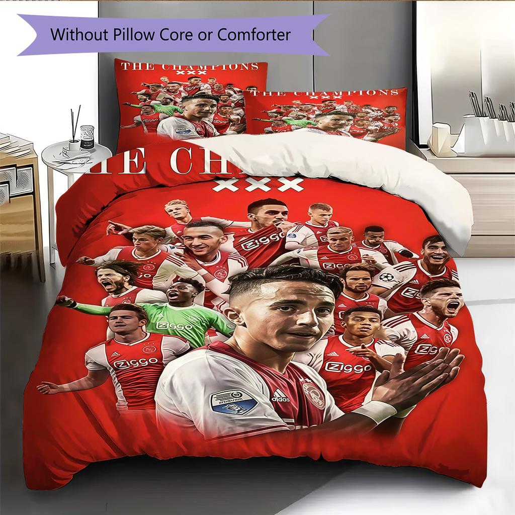 AFC Ajax Pattern Bedding Quilt Set Quilt Cover Pillowcase Home Decoration Birthday Gift (1 * duvet cover + 2 * pillowcase, without core)