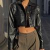 Veste Courte Y2K en Simili Cuir Femme Vintage Col Reversé Mode Bouton Manteau Femme Grunge Street Élégant Décontracté Manteaux 2026