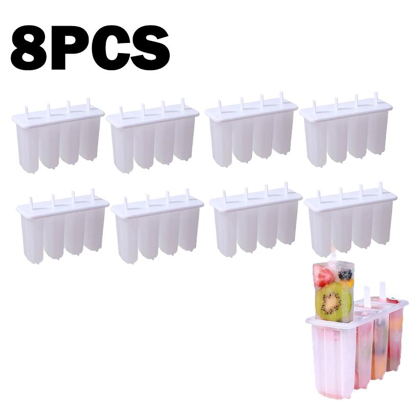 Summer 4 Link Popsicle Mold With Lid Homemade Ice Cream Mold Reusable Mung Bean Popsicle Maker Frozen Ice Cream Tray