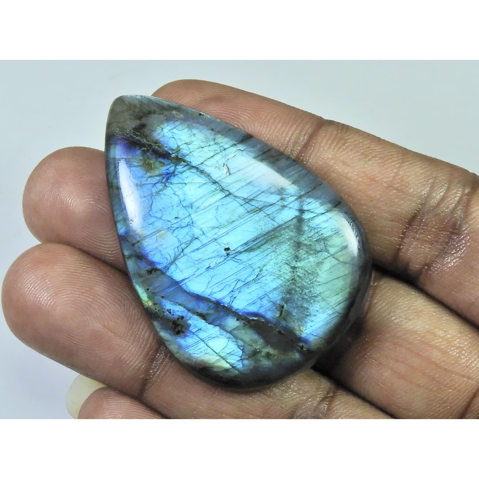 97Cts.Natural Labradorite Multi Fire Pear Cabochon Loose Gemstone 33X48X7MM D-231