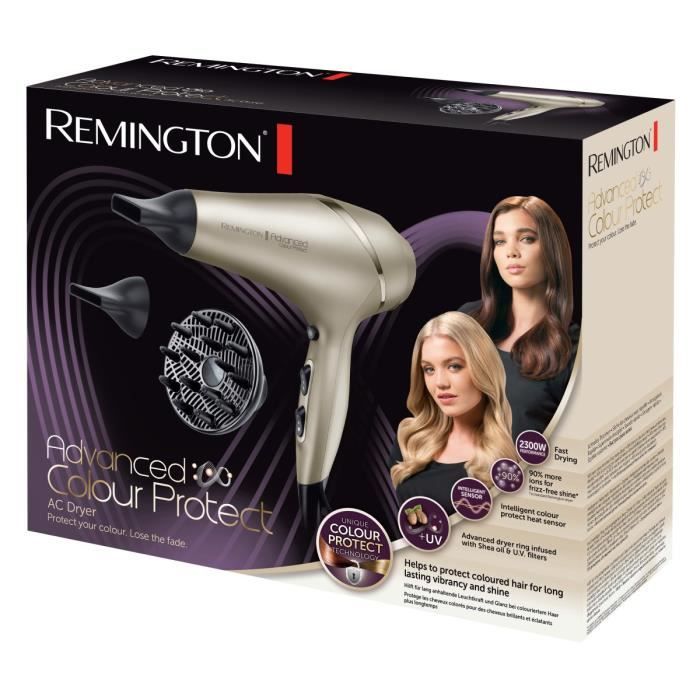 REMINGTON AC8605 Sèche-Cheveux Professionnel Ionique Colour Protect 2300W, Soin Micromoléculaire Huile Karité et Filtres UV