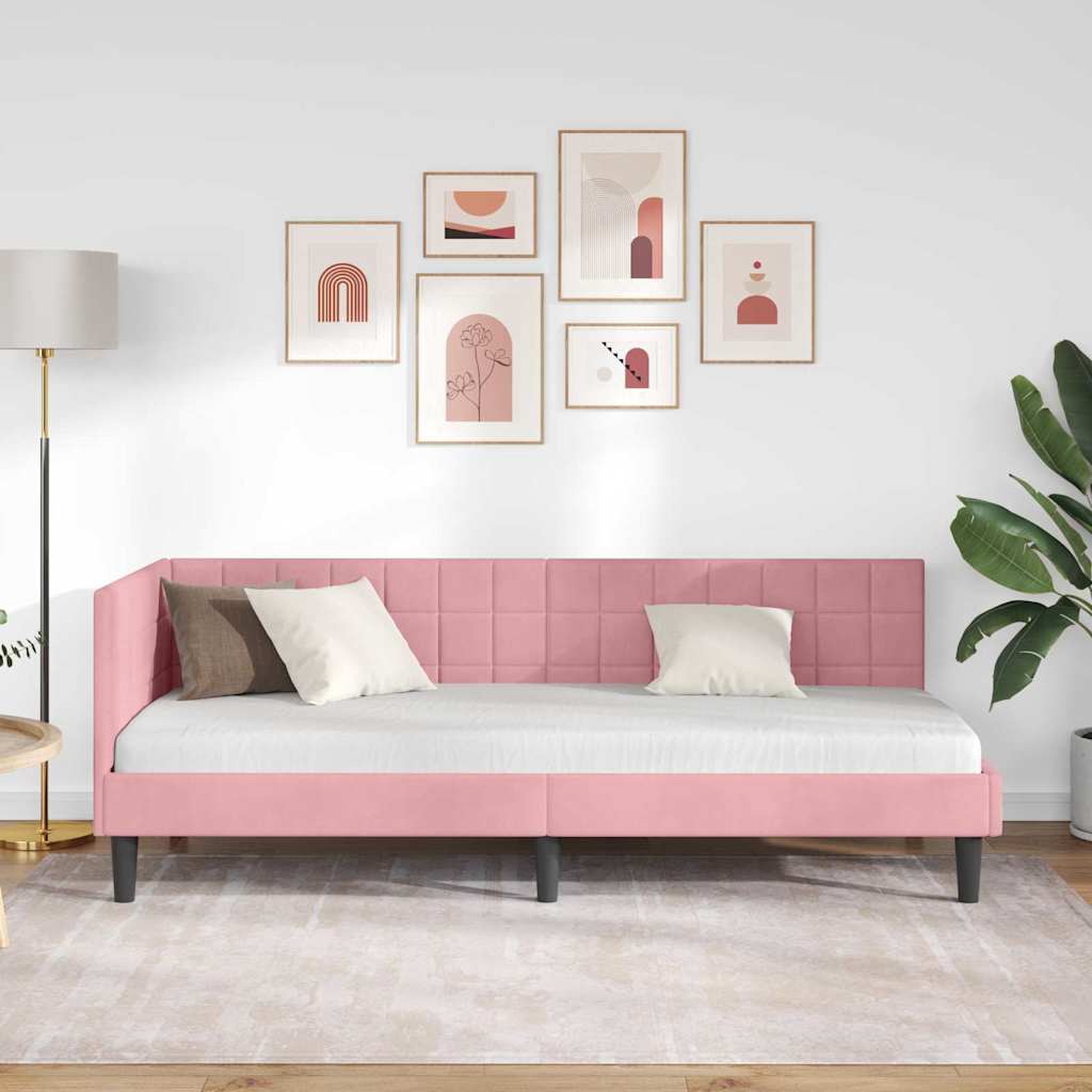 Corner Bed Frame with Headboard Pink 80 cm x 200 cm Velvet