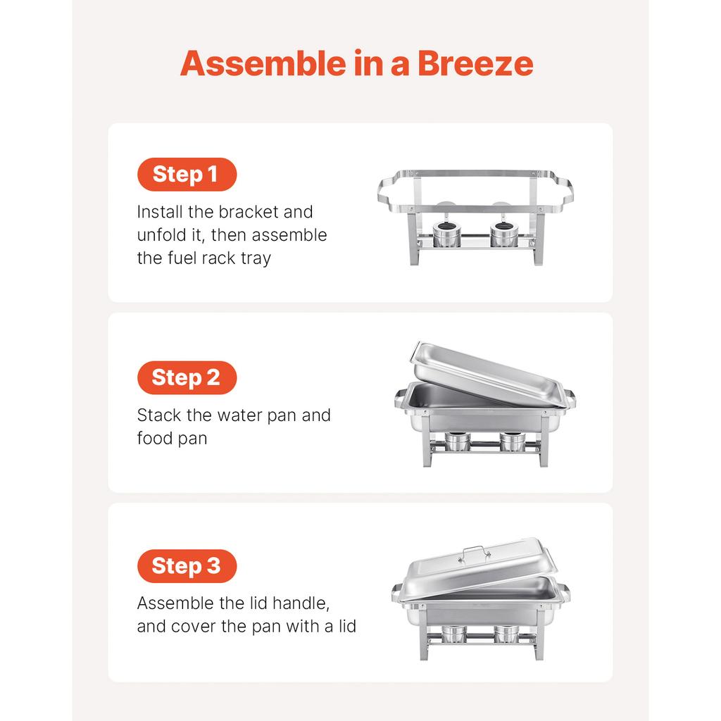 SucceBuy 8 Qt 2 Pack Chafing Dish Buffet Set Stainless Steel Chafer with 2 Full Size Pans Rectangle Catering Warmer Server