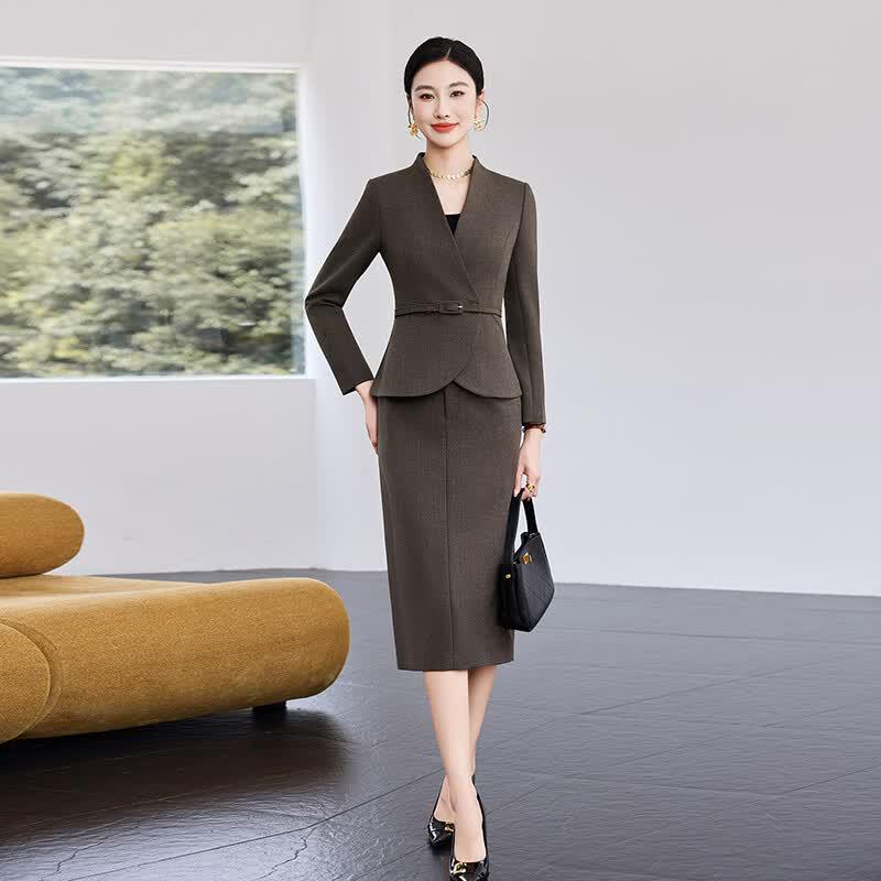 Women's Elegant Grey-Brown Professional Suit Set