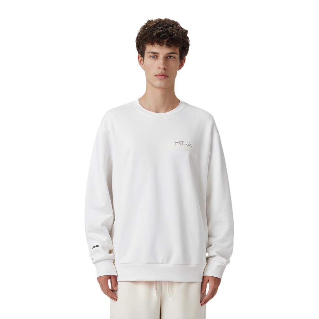 Fila White Series Solid Color Round Neck Comfortable Casual Sweatshirt Men sweatshirt F11M447202A-WT
