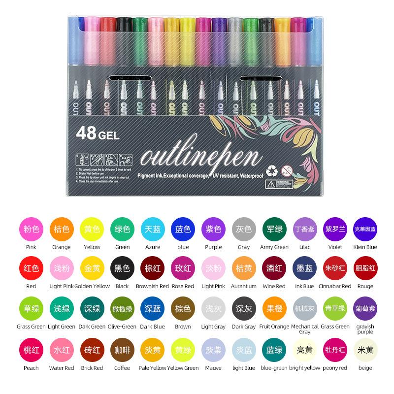 Specially Designed for Dual Line Contour Pens, 48 Color Set, Dreamy Flash Metal Pen, Color Marker Pen, Fluorescent Marker Pen
