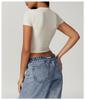 Top Corto Slim Fit Colore Caffè Europeo & Americano - T-shirt Corta Casual da Donna