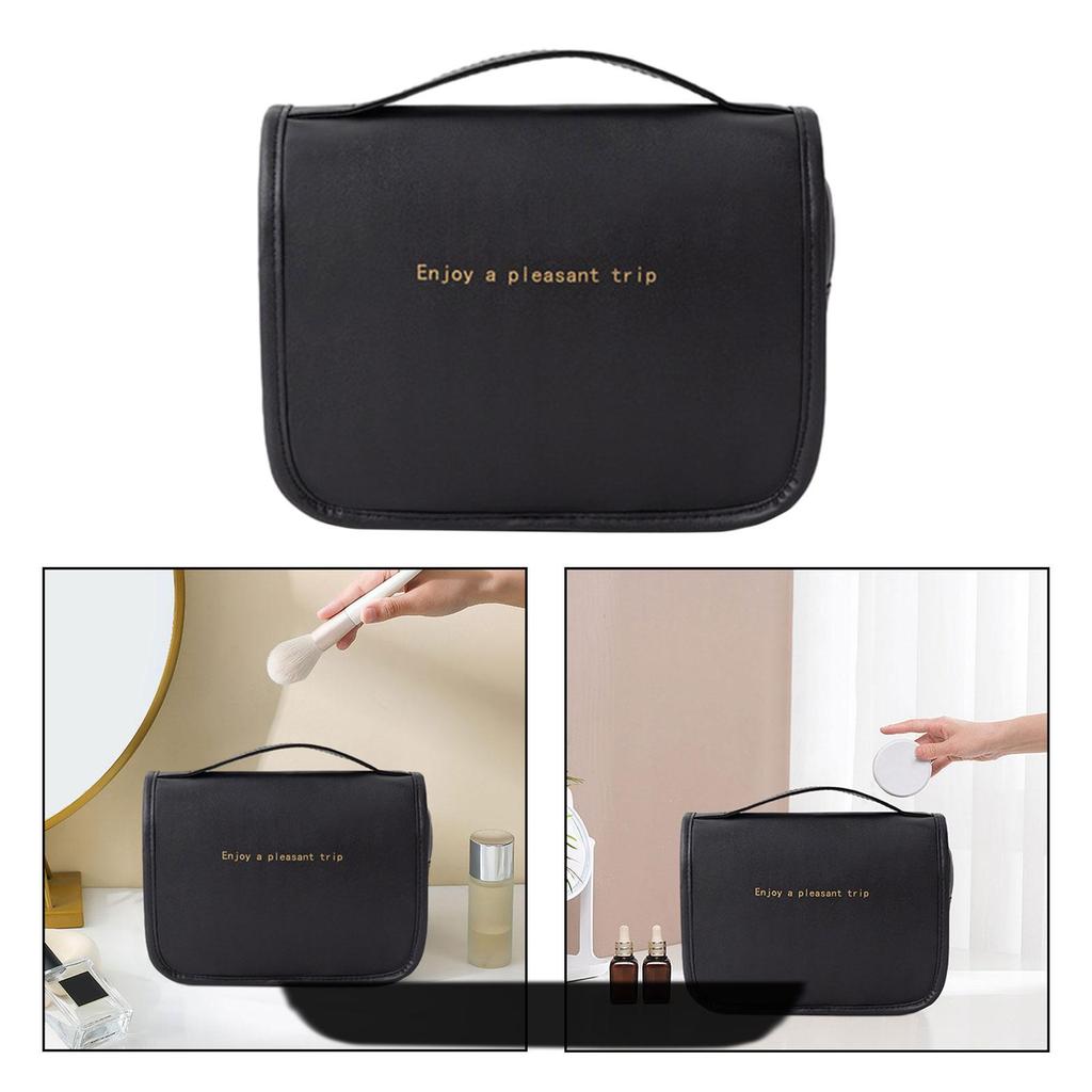 Toiletry Bag Hanging Travel Makeup Fashion Waterproof with Hook Large Capacity PU Leather