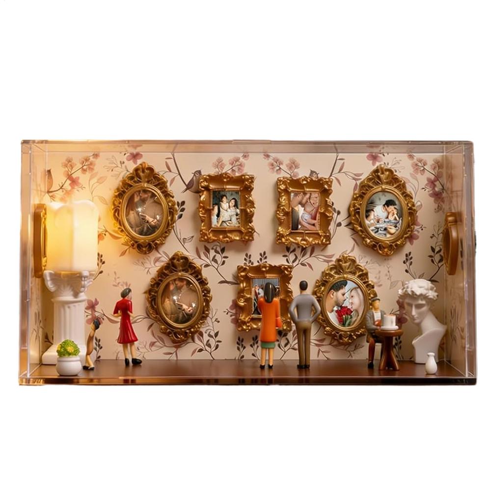 Mini DIY Museum Silhouette 3D Photo Frame Set 9pcs Mini Gold Photo Frames 5pcs Figurines Miniature Museum Scene Home Decor