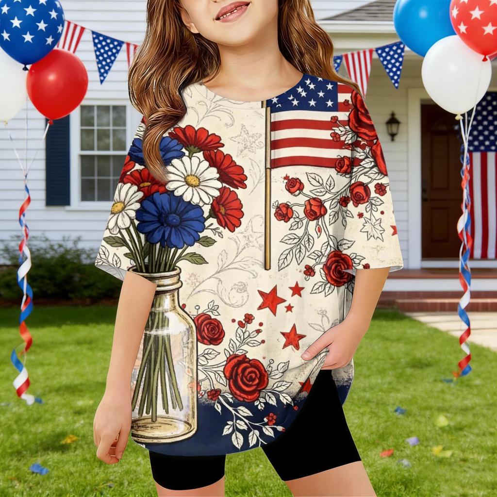 Kids Independence Day Print Round Neck Short Sleeve Casual T-shirt