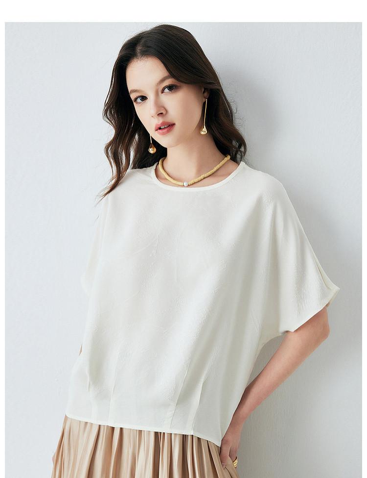 19 MMM Crown Le Crepe 26 Summer Round Neck Extremely Simple Style Short Sleeve Loose and Skinny Mulberry Silk T-shirt for Women