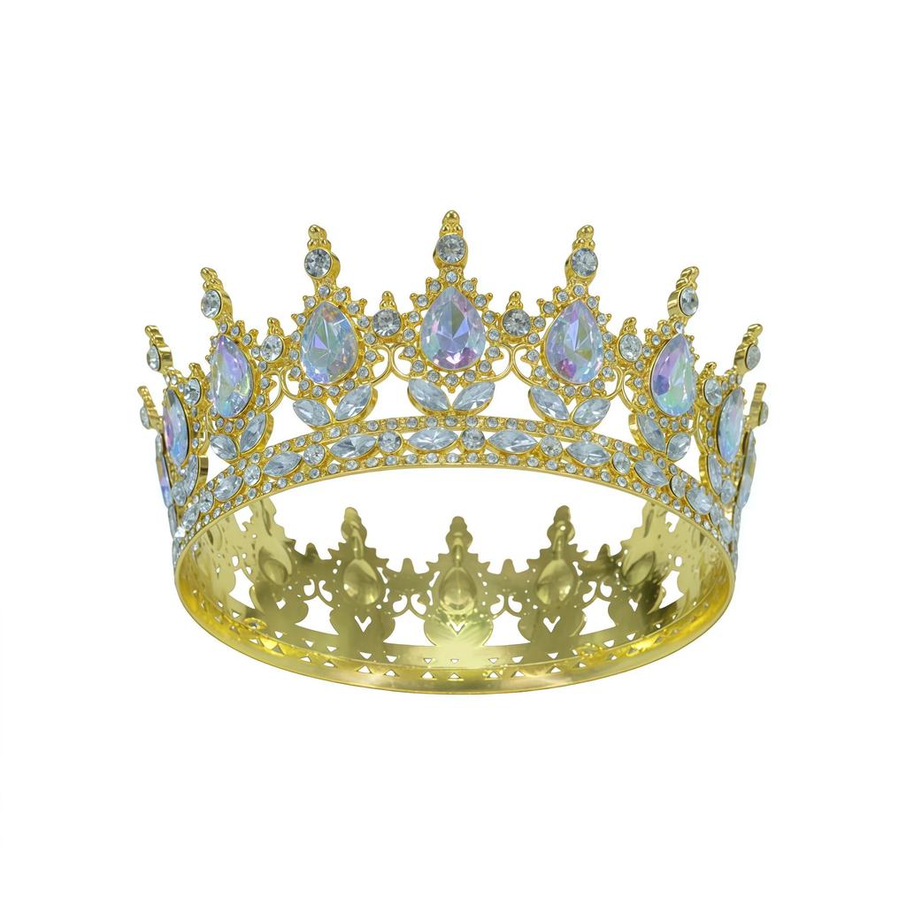 European and American Baroque Bridal Round Crown Party Dance Princess Tiara Birthday Crown Crystal Hair Accessories for Women