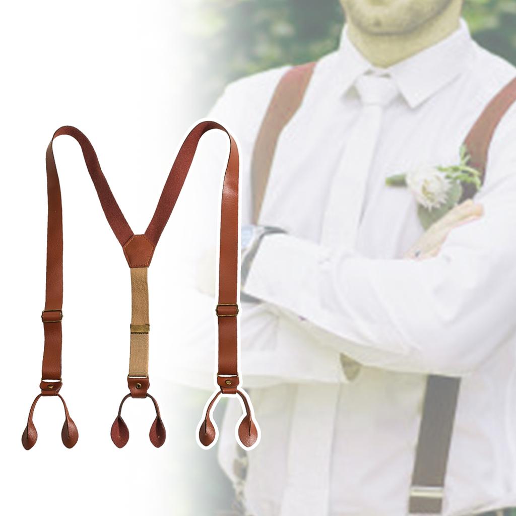 Elegantes Tirantes Clásicos Tirantes Ajustables Cadena de PU Clip Metálico Cinturón de PU Marrón para Boda Ropa de Negocios