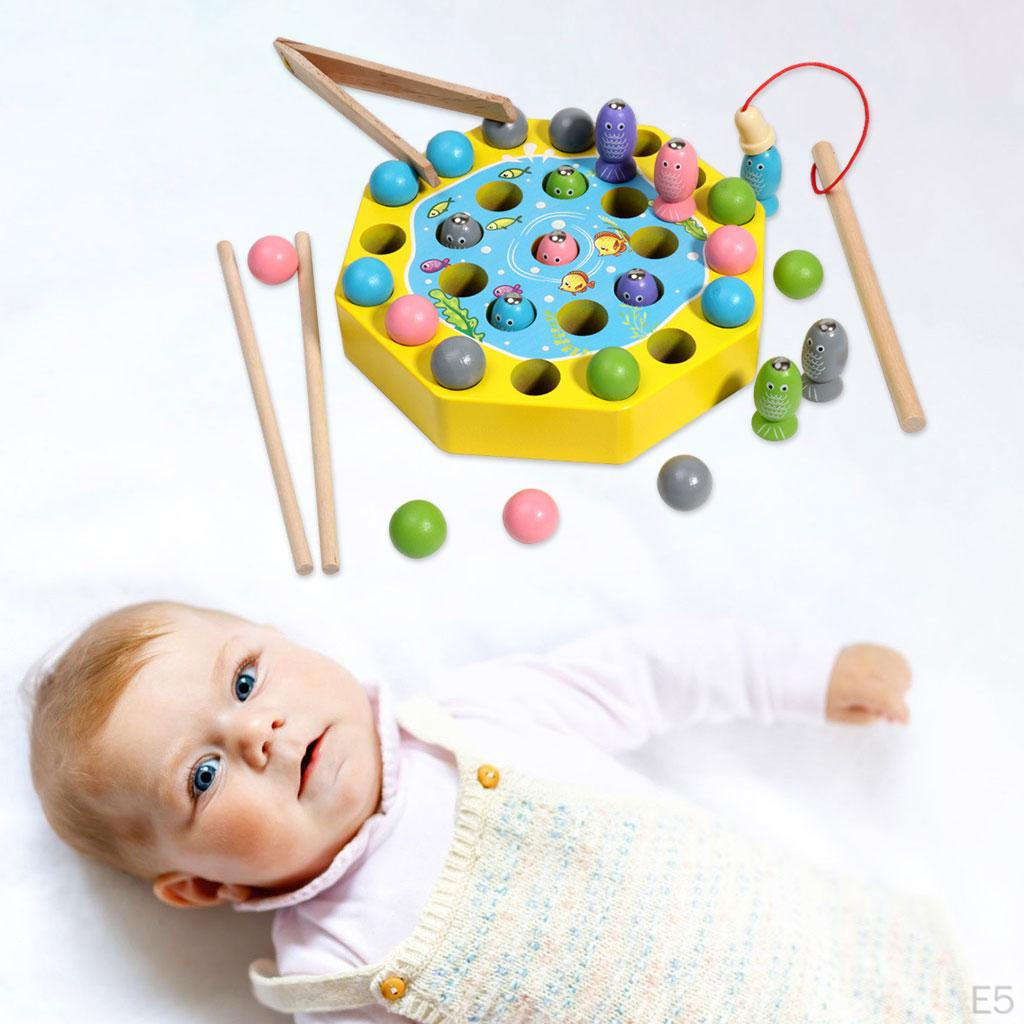 3 in 1 Fishing Hands Brain Training Wooden Fine Motor Skill Toy Preschool Gift for Toddlers