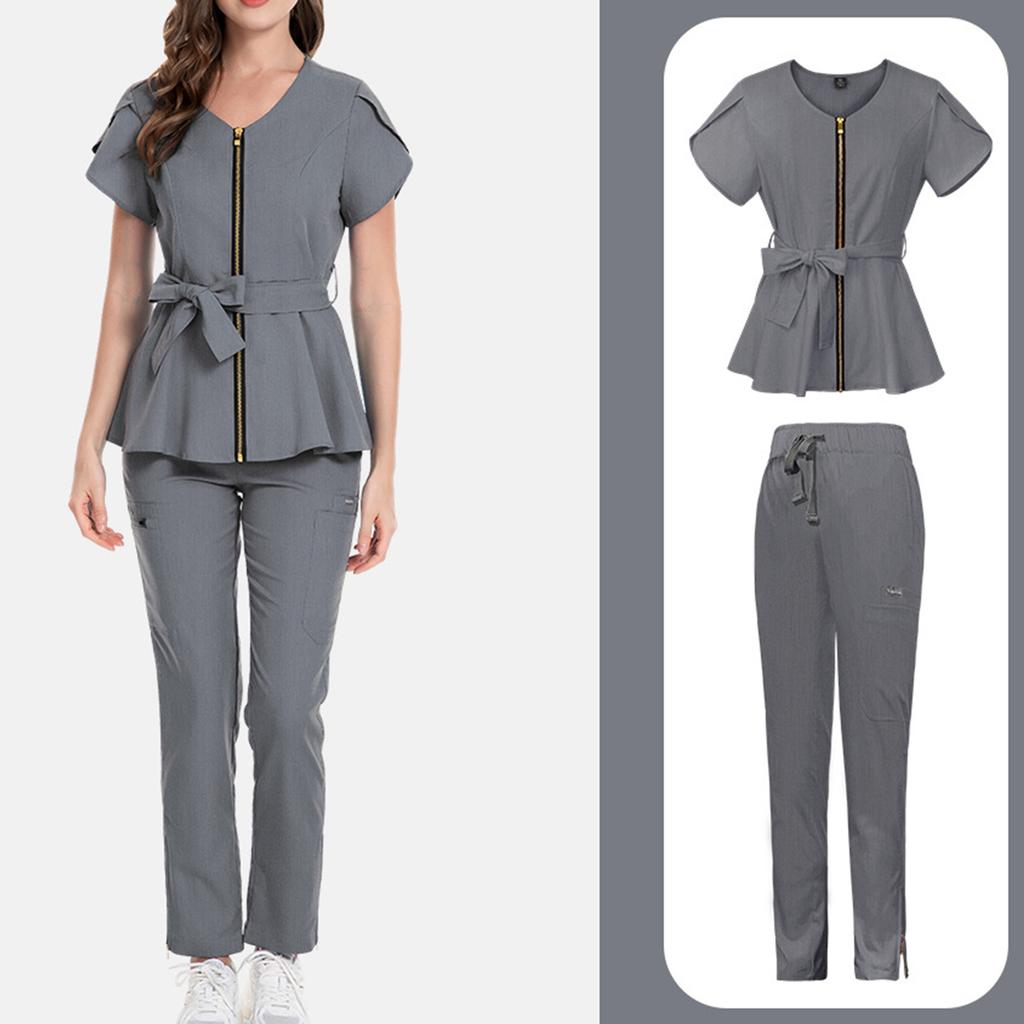 Ladies' Comfortable And Casual Solid Color Short Sleeved Pants Protective Suit Set