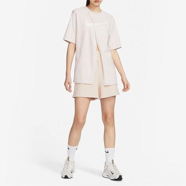 Nike T-shirt da Donna con Stampa Logo Dettaglio Diviso Traspirante Girocollo Manica Corta Top Beige FB8346-104