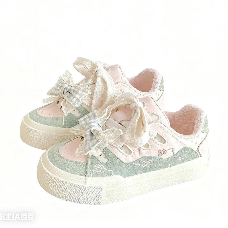 Dopamine Bread Little White Shoes Women's 2025 Spring and Autumn New Thick-soled Casual Niche Bow Versatile Student Board Shoes