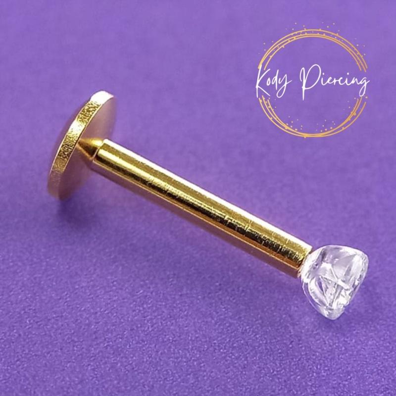 KODY PIERCING Labret en cristal anodisé doré serti dans une tige Bioflex 10 mm