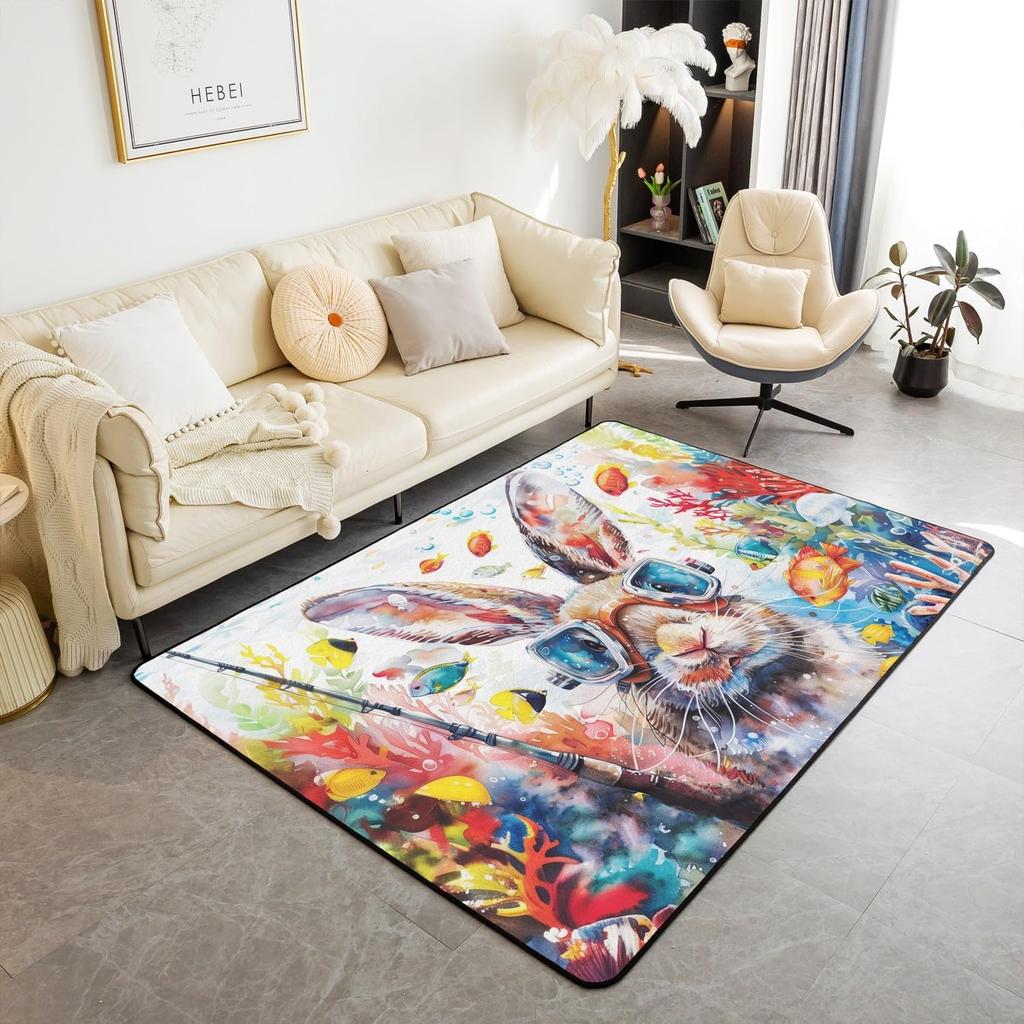 Ocean Themed Living Room Rugs for Bedroom Area Rug Octopus Decor Carpet for Boys Girls Teens Tentacles Indoor Floor Mat Black