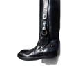 Cowhide version~ High tube temperament metal buckle but knee knight boots women's black leather thick heel side zipper boots