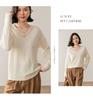 Women's V-Neck Cashmere Knit Pullover Sweater - Hand-Crocheted Loose Fit for Autumn/Winter