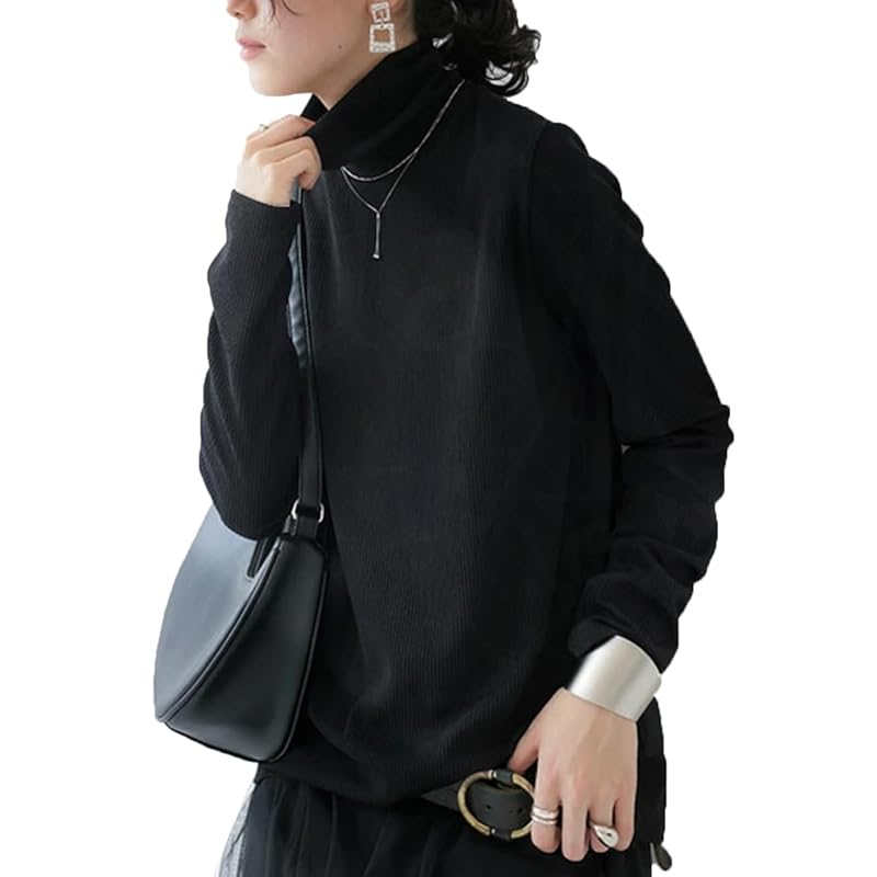 

[antiqua] [Antica] super lightweight high neck tops ladies long sleeve KE-03326 Plus (equivalent to L-XXL) 05 black
