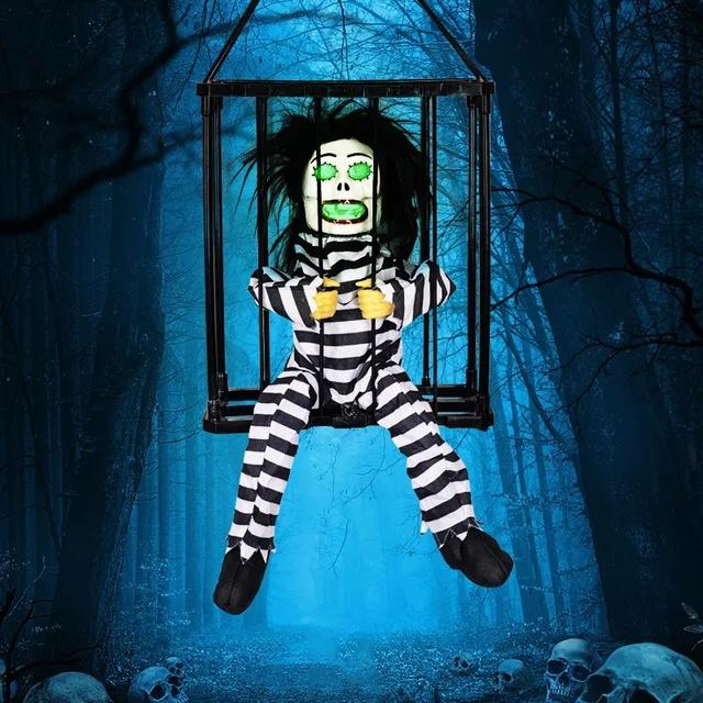 Halloween Skeleton Toy Electric Horror Flashing Light Sound Doll Scary Ghost Prisoner Haunted House Horror Party Props Decor