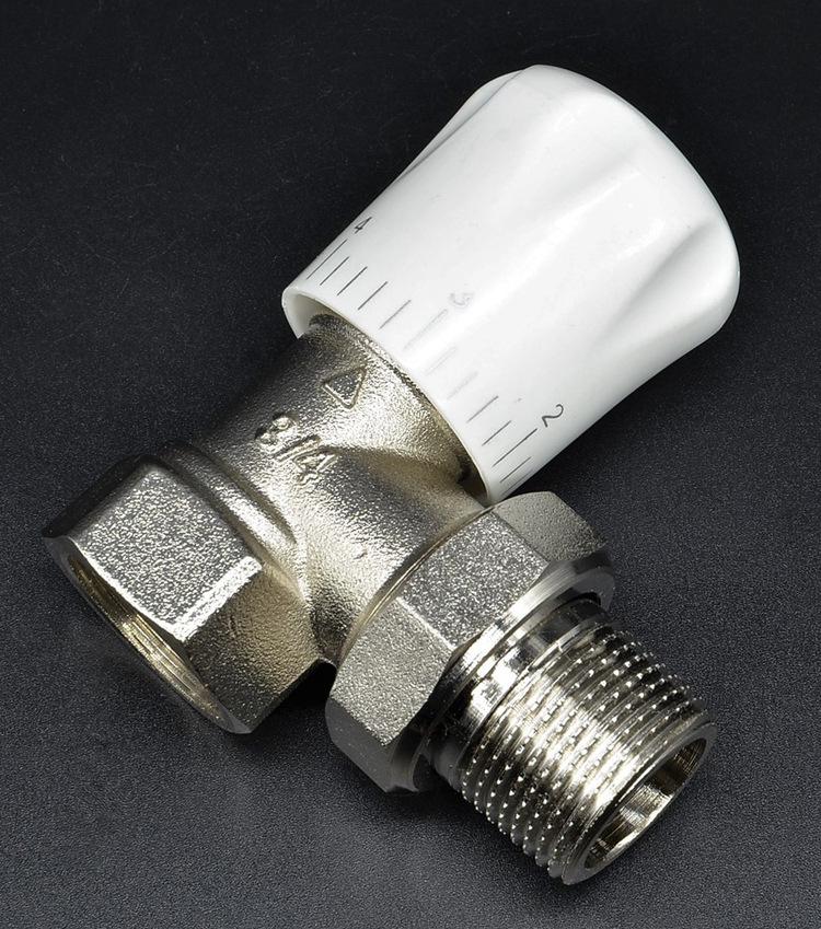All-Copper Right-Angle Thermostatic Valve for Radiators: Manual Temperature Adjustment, Various Thread Sizes.