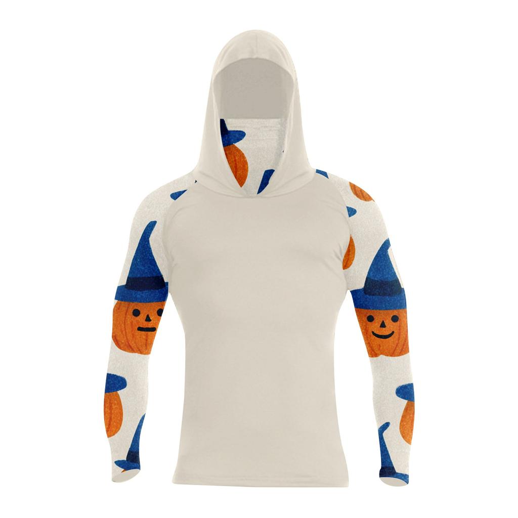 Men's Performance Fishing Raglan Halloween Prints Hoodie - UPF 50+ UV Long Sleeve Sun-protective Shirt With Mesh Visor