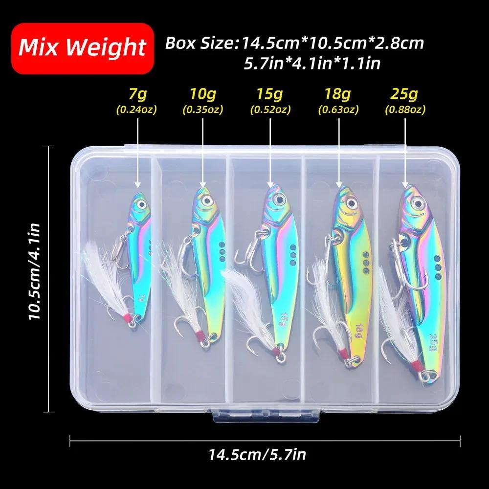 5pcs Metal Vib Blade Lure 7-25G Sinking Spinner Vibration Baits Vibe Swimbait for Bass Pike Fishing Pesca Lures Kit
