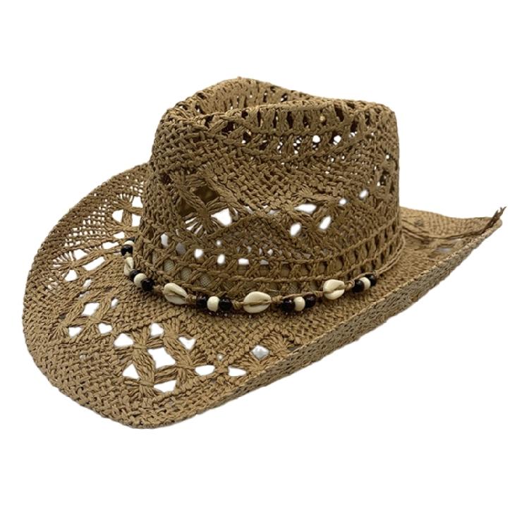 Elegant Wide Brims Woven Straw Hat with Seashells Decoration for Women Men Outdoor Fun Activity Breathable Headwear