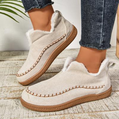 Nouvel Hiver 2024 Chaussures Chaudes en Coton pour Femmes Grandes Plates Couleur Unie Velours Épais Chaud Bottes pour Femmes