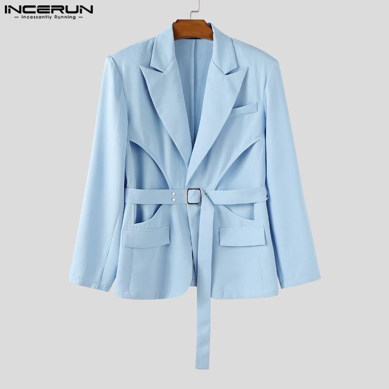 INCERUN Men Notched Lapel Long Sleeve Cutout Thin Blazer Party Coats